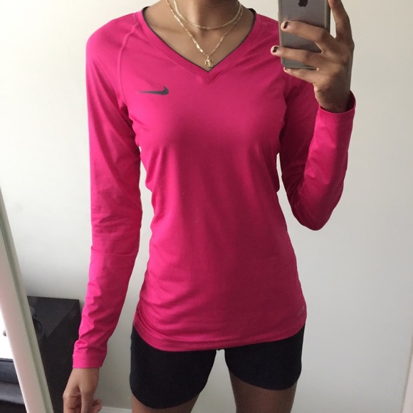 Nike Tops - Nike Pro Dri-Fit V-Neck Long Sleeve Shirt Pink